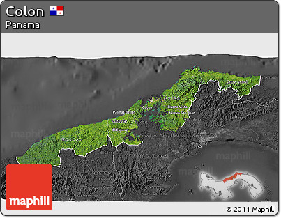 Satellite 3D Map of Colon, darken, desaturated