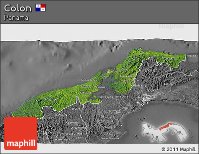 Satellite 3D Map of Colon, desaturated