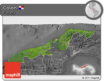 Satellite 3D Map of Colon, desaturated