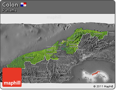 Satellite 3D Map of Colon, desaturated