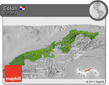 Satellite 3D Map of Colon, lighten, desaturated