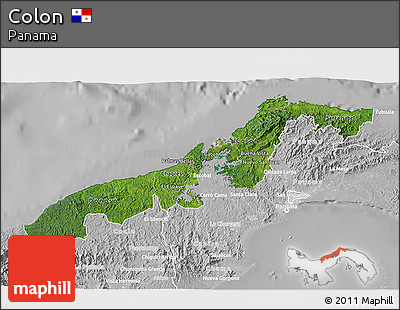 Satellite 3D Map of Colon, lighten, desaturated