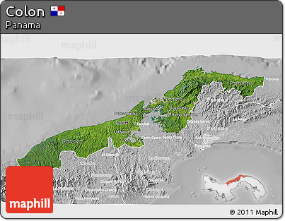 Satellite 3D Map of Colon, lighten, desaturated