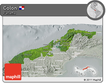 Satellite 3D Map of Colon, lighten, semi-desaturated