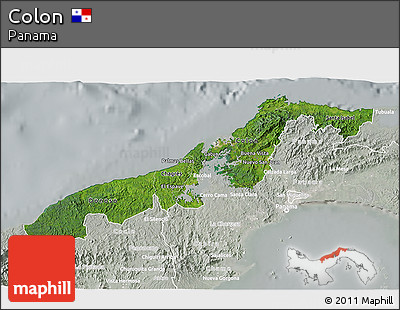 Satellite 3D Map of Colon, lighten, semi-desaturated