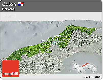 Satellite 3D Map of Colon, lighten, semi-desaturated