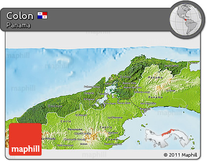 Satellite 3D Map of Colon, physical outside