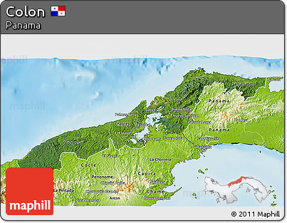 Satellite 3D Map of Colon, physical outside