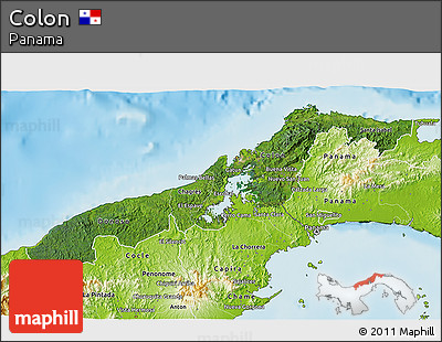 Satellite 3D Map of Colon, physical outside