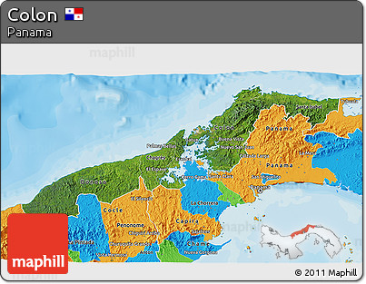 Satellite 3D Map of Colon, political outside