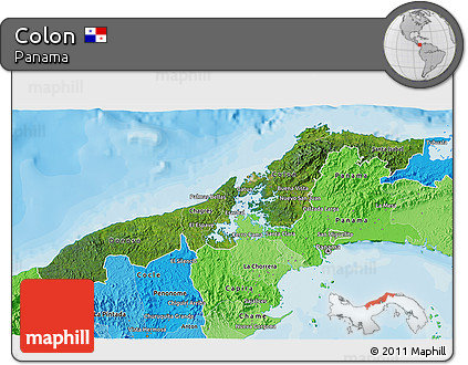Satellite 3D Map of Colon, political shades outside