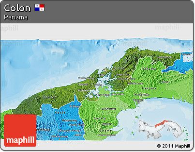 Satellite 3D Map of Colon, political shades outside