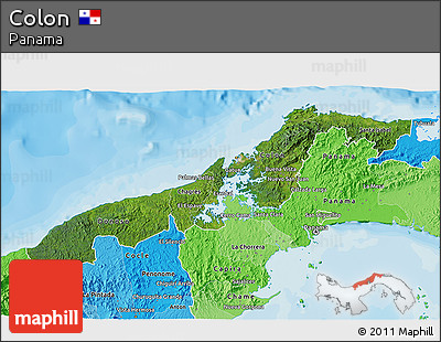 Satellite 3D Map of Colon, political shades outside