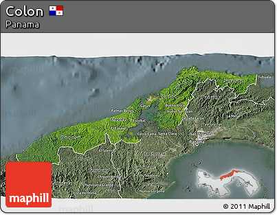 Satellite 3D Map of Colon, semi-desaturated