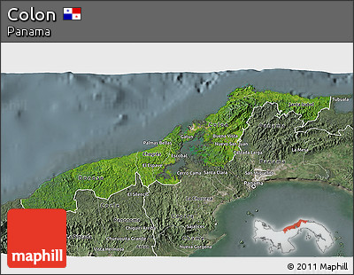 Satellite 3D Map of Colon, semi-desaturated