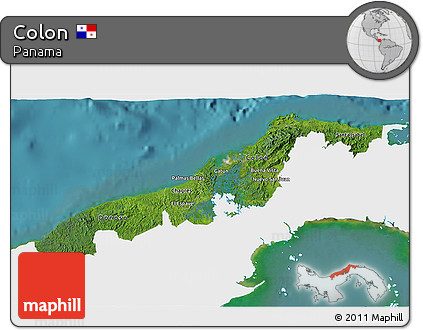 Satellite 3D Map of Colon, single color outside