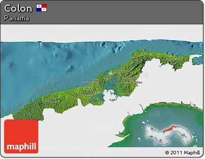 Satellite 3D Map of Colon, single color outside