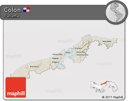 Shaded Relief 3D Map of Colon, cropped outside