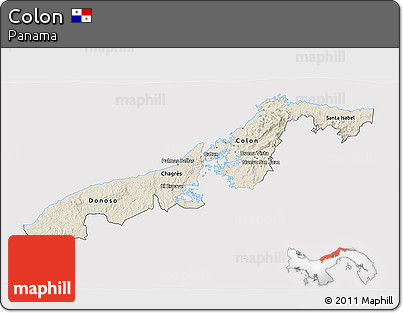 Shaded Relief 3D Map of Colon, cropped outside