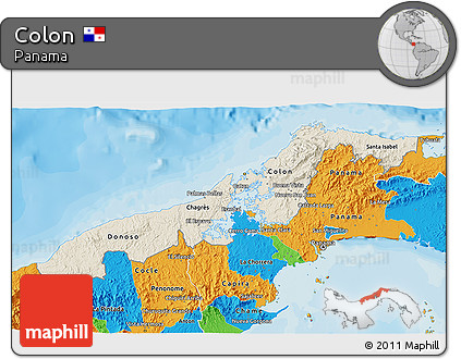 Shaded Relief 3D Map of Colon, political outside