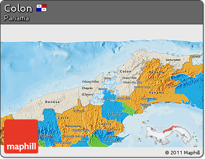 Shaded Relief 3D Map of Colon, political outside