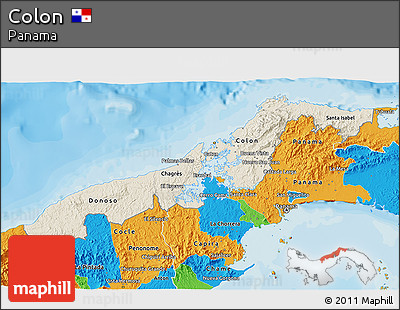 Shaded Relief 3D Map of Colon, political outside