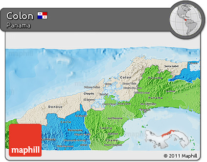 Shaded Relief 3D Map of Colon, political shades outside
