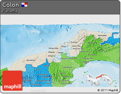 Shaded Relief 3D Map of Colon, political shades outside
