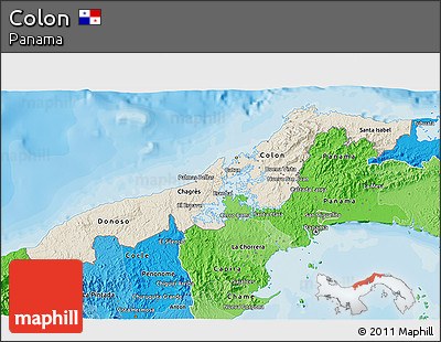 Shaded Relief 3D Map of Colon, political shades outside
