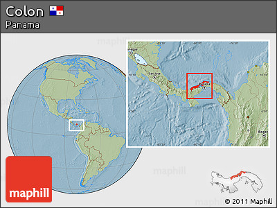 Savanna Style Location Map of Colon, within the entire country, hill shading