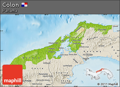 Physical Map of Colon, shaded relief outside