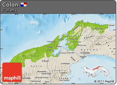 Physical Map of Colon, shaded relief outside