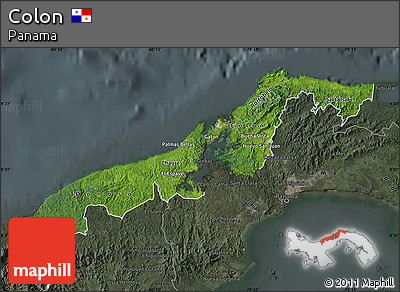 Satellite Map of Colon, darken, semi-desaturated
