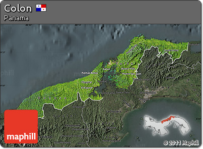 Satellite Map of Colon, darken, semi-desaturated