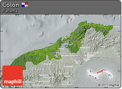 Satellite Map of Colon, lighten, semi-desaturated
