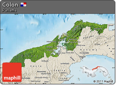 Satellite Map of Colon, shaded relief outside