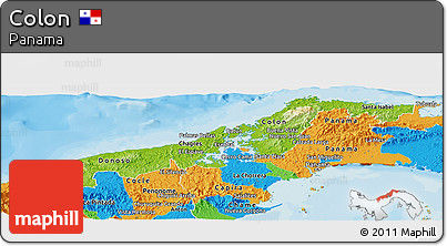 Physical Panoramic Map of Colon, political outside