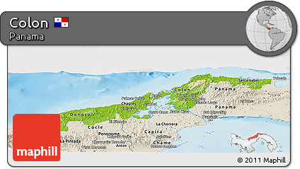 Physical Panoramic Map of Colon, shaded relief outside