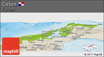 Physical Panoramic Map of Colon, shaded relief outside
