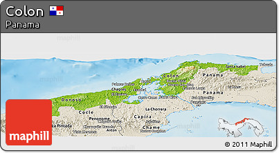 Physical Panoramic Map of Colon, shaded relief outside