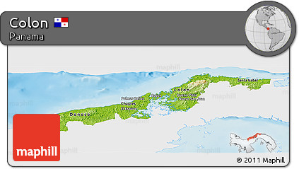 Physical Panoramic Map of Colon, single color outside