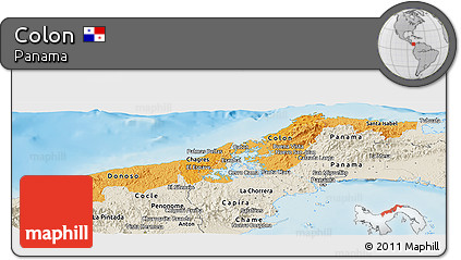 Political Shades Panoramic Map of Colon, shaded relief outside
