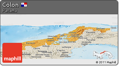 Political Shades Panoramic Map of Colon, shaded relief outside