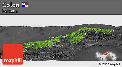 Satellite Panoramic Map of Colon, darken, desaturated