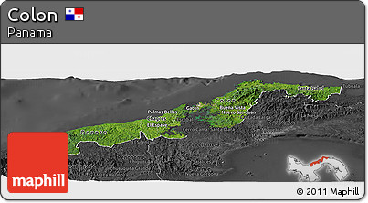 Satellite Panoramic Map of Colon, darken, desaturated