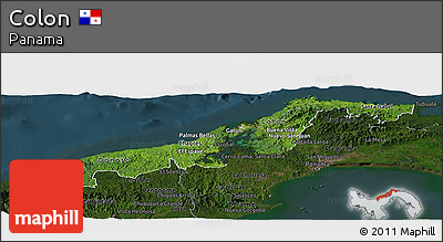 Satellite Panoramic Map of Colon, darken