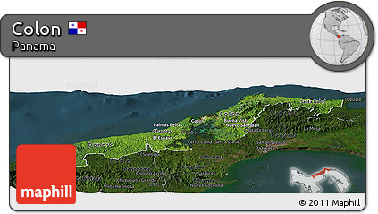 Satellite Panoramic Map of Colon, darken