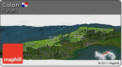 Satellite Panoramic Map of Colon, darken