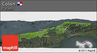 Satellite Panoramic Map of Colon, darken, semi-desaturated