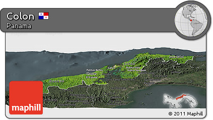 Satellite Panoramic Map of Colon, darken, semi-desaturated
